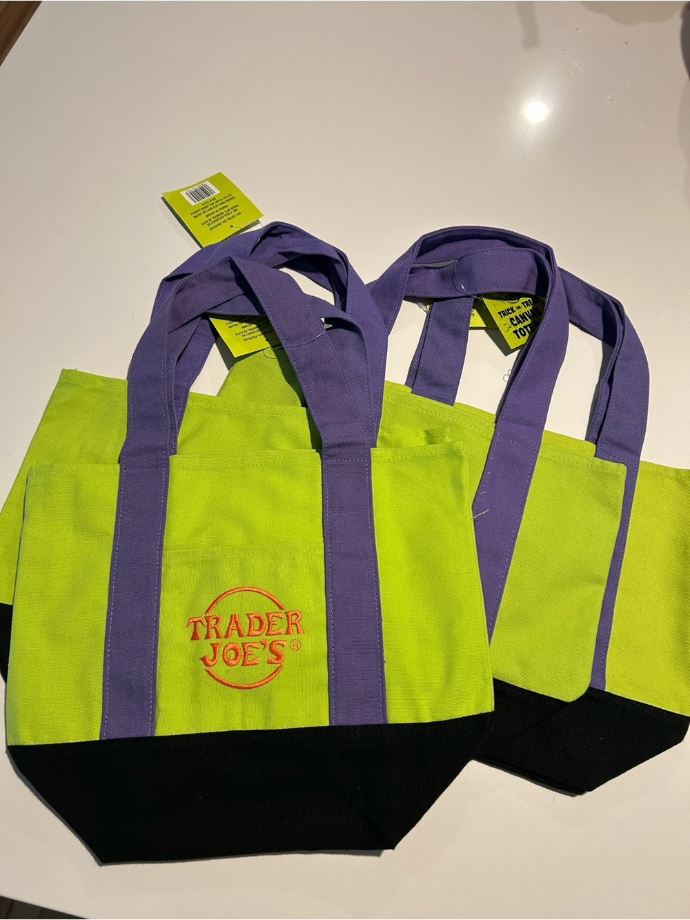 Trader Joeโs Neon green 2026 Halloween canvas tote
